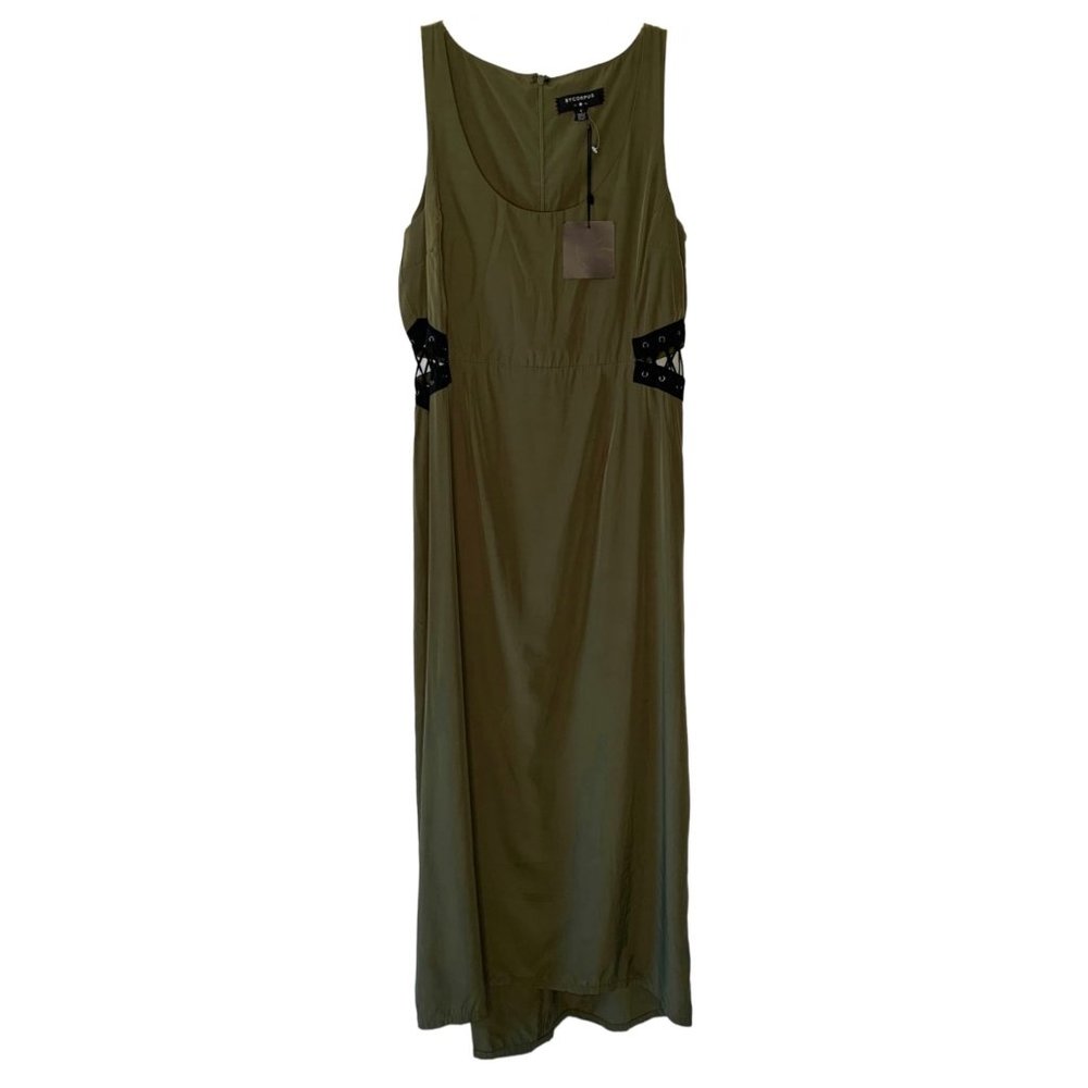 BYCORPUS CLOTHING Olive Green Laced Cutout Waist Sleeveless Maxi Dress NWT 8